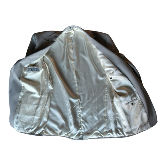 Oscar De La Renta 100 % Sand Washed Pure Silk Men’s Silver J101 Blazer | 44R - Picture 5 of 14